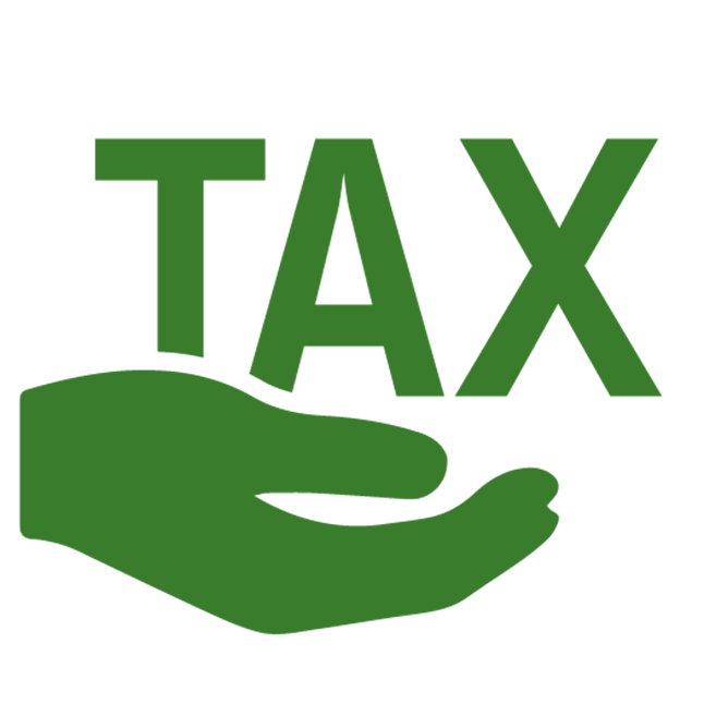 green clipart of a hand holding the word tax