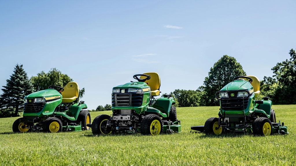 group shot of residential lawn mowers